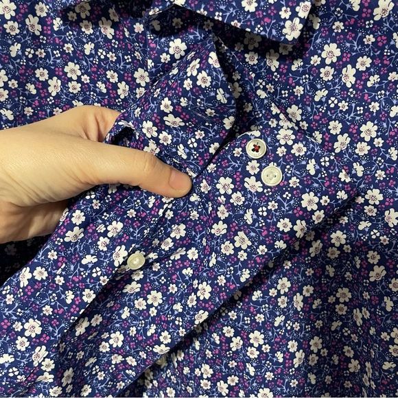 L Mini Floral Print Blue Purple White Button Down Shirt Tommy Hilfiger - Picture 4 of 8